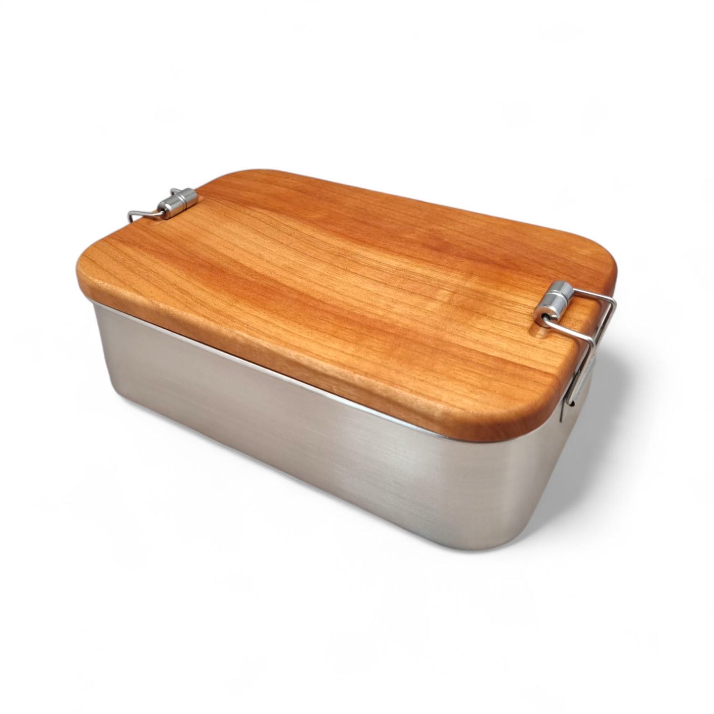 Lunchbox Edelstahl mit Holzdeckel Kirsch 20 x 13 x 6,5 cm