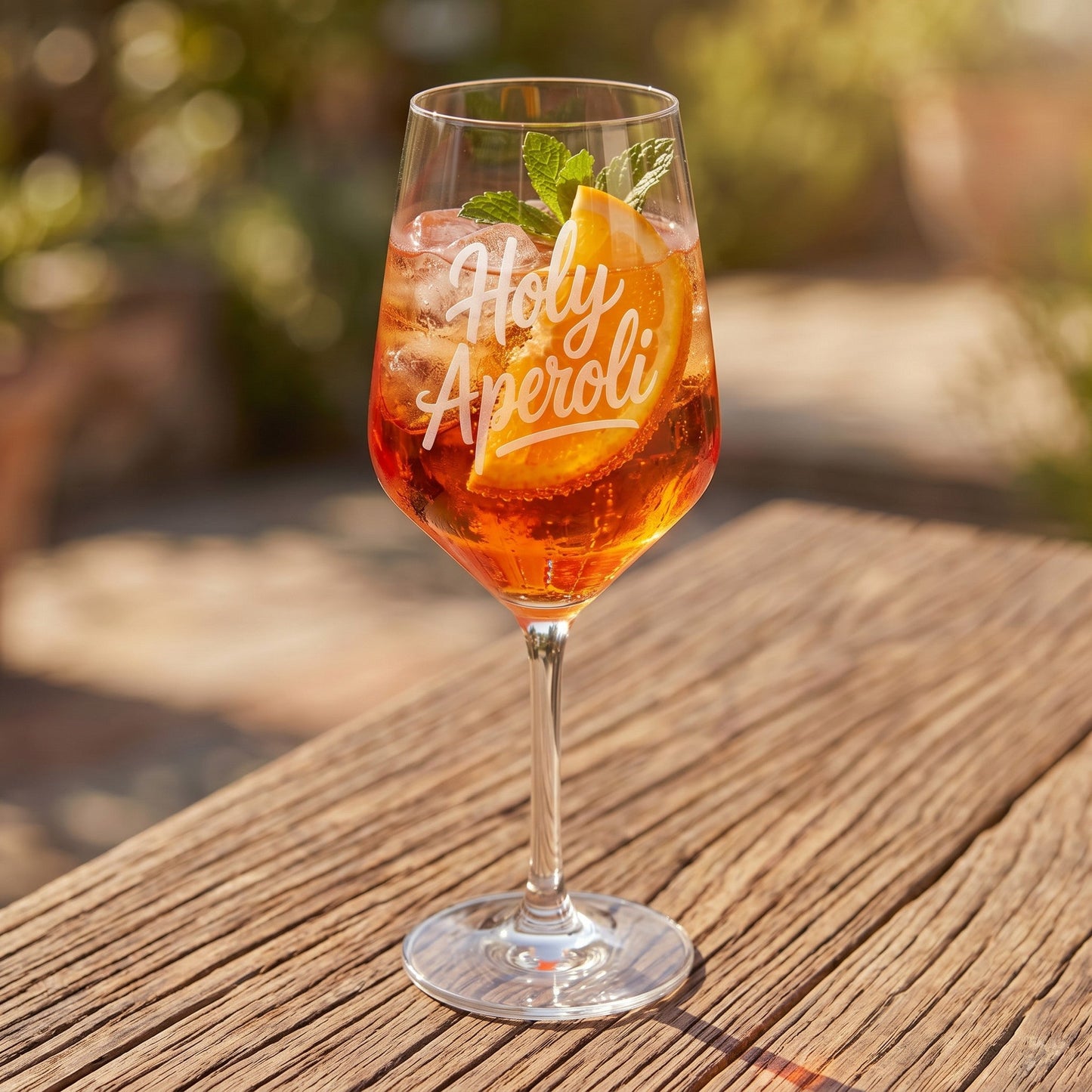 Weinglas Holy Aperoli gefüllt mit Aperol Spritz