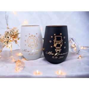 Graviertes Glaswindlicht Set - Mrs und Mr Motiv / Lasergravur / Personalisierte Hochzeitsdeko und Geschenk für Brautpaar