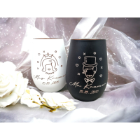 Graviertes Glaswindlicht Set - Mrs und Mr Motiv / Lasergravur / Personalisierte Hochzeitsdeko und Geschenk für Brautpaar