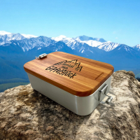 EDELSTAHL Lunchbox mit Holzdeckel